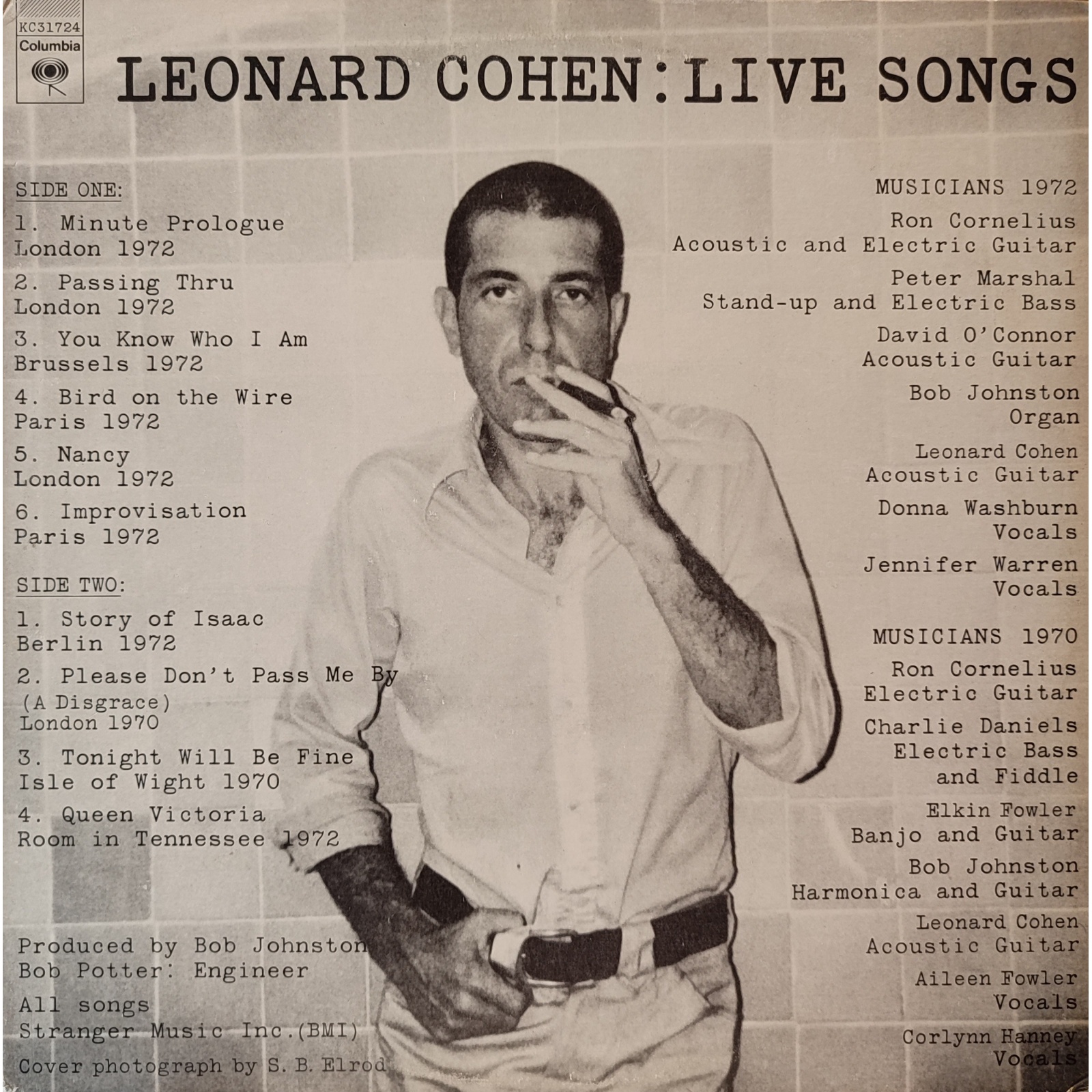 Leonard Cohen - Live songs. Prima edizione americana in vinile di seconda mano. Leonard Cohen - Live songs. Prima edizione americana in vinile di seconda mano.